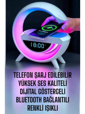 Bluetooth Hoparlör Dijital Göstergeli Wireless Şarj RGB Işıklı