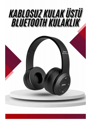 Bluetooth Kablosuz Kulaklık Siyah Wireless 5.0 Kulak Üstü Uzun Pil Ömrü