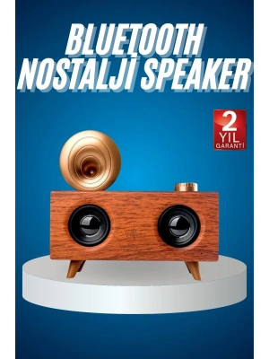 Bluetooth Nostalji Speaker Radyo Gramofon Ahşap Renk Vintage