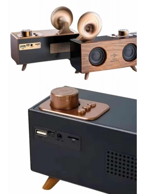 Bluetooth Nostalji Speaker Radyo Gramofon Ahşap Renk Vintage
