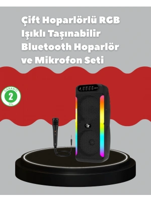 Çift 4 inç Hoparlörlü RGB Işıklı Bluetooth Ses Sistemi