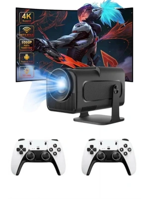 Çift Kollu Game Box Projeksiyon Cihazı Kumandalı Android Tv Dahili Hoparlör