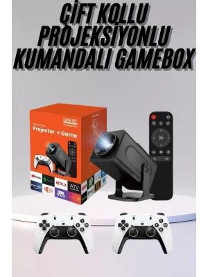 Çift Kollu Game Box Projeksiyon Cihazı Kumandalı Android Tv Dahili Hoparlör
