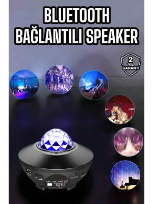 Çocuklara Özel Şarjlı Bluetooth Hoparlör Parti Led Lambası Yıldızlı Projeksiyon