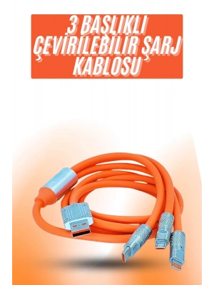 Çoklu Şarj Kablosu USB Type-C İOS Uyumlu 120W Hızlı Şarj Kablosu