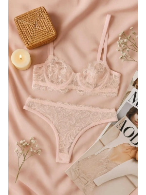 Dantel Detaylı Soft Pembe Bralet Külot Takımı - Şık ve Zarif Tasarım