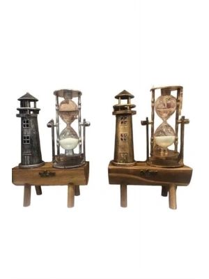 Deniz Feneri Kum Saati Ahşap Görünümlü Vintage Tarz Biblo
