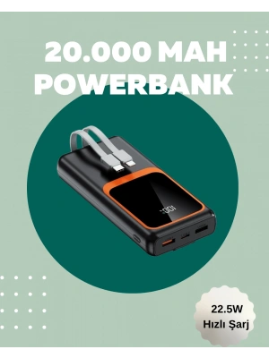 Dijital Ekranlı 20.000 mAh Powerbank | 22.5W Hızlı Şarj + Çoklu Bağlantı Seçeneği