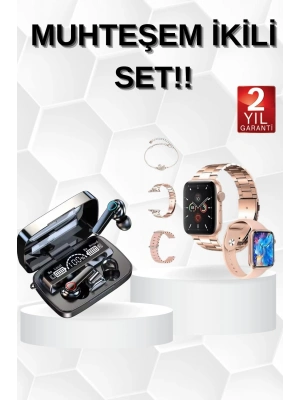 Dijital Göstergeli Powerbank Bluetooth Kulaklık ve Yeni Nesil Amoled Ekran Akıllı Saat