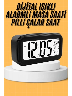 Dijital Masa Saati Takvim Çalar Saat Alarmlı Işıklı Led Ekran Pilli