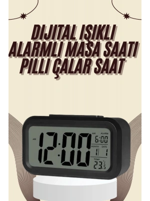Dijital Masa Saati Termometreli Takvim Çalar Saat Led Ekran Pilli