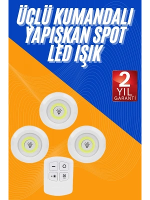 Dolap Işığı Mutfak Rafı Işığı Uzaktan Kumandalı 3 Lü Spot Led Lamba