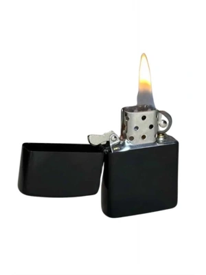 Doldurulabilir Siyah Benzinli Çakmak Metalik