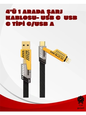 Dönüştürülebilir 4 Başlıklı Hızlı Şarj Kablosu – 1.2m, 65W, Dayanıklı ve Esnek Tasarım