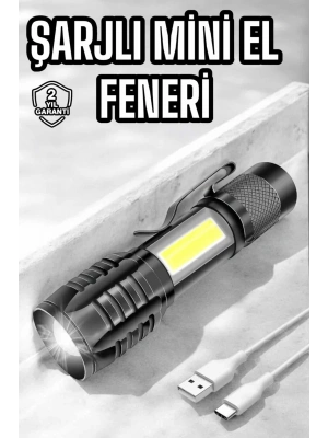 El Feneri Led USB Şarjlı Zoom Mini Led Işık Acil Durum Feneri