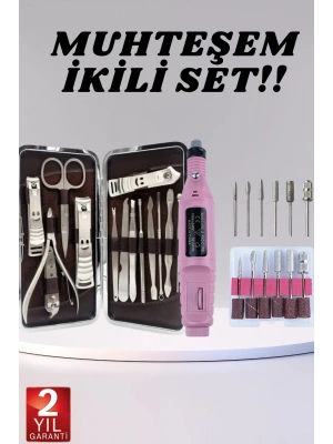 Elektrikli Manikür Pedikür Seti İkili Set 12 Parça Tırnak Bakımı Törpü Protez Çıkarma
