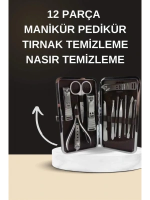 Elektrikli Manikür Pedikür Seti İkili Set 12 Parça Tırnak Bakımı Törpü Protez Çıkarma