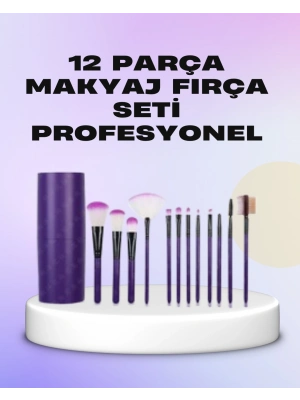 Ergonomik Saplı Fiber Kıllı 12li Makyaj Fırça Takımı Göz ve Ten Makyajı İçin Uygun