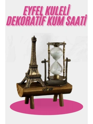 Eyfel Kulesi Tasarımlı Kum Saati Kristalleştirilmiş Kum Saati Dekoratif Ahşap Görünümlü