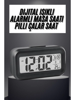 Gece Dijital Masa Saati Dijital Alarmlı Led Ekran Pilli Çalar Saat