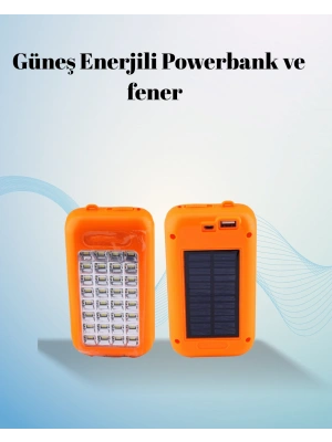 Gold Silver Güneş Enerjili Powerbank Işıldak – 10000 mAh, 32 LED, Çift USB, Su Geçirmez