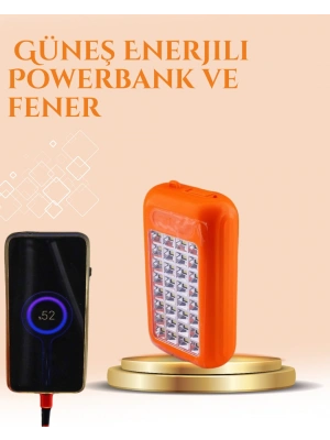 Gold Silver Güneş Enerjili Powerbank Işıldak – 10000 mAh, Taşınabilir, Suya Dayanıklı, 32 LED