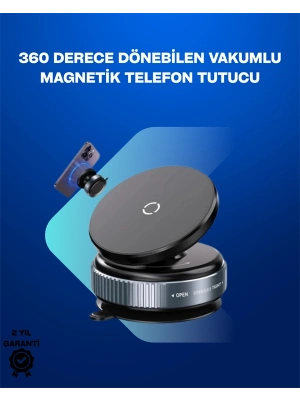 Güçlü Manyetik Tutuşlu 360° Döner Araç Telefon Tutucu – Vakumlu Montajlı