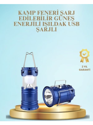 Güneş Enerjili Kızaklı Şarjlı Büyük Boy Kamp Feneri – USB Çıkışlı, Katlanabilir, Çok Fonksiyonlu