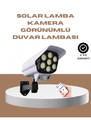 Güneş Enerjili LED Lamba + Güvenlik Kamerası Görünümlü– 5-8 m Hareket Algılamalı, Beyaz Işık