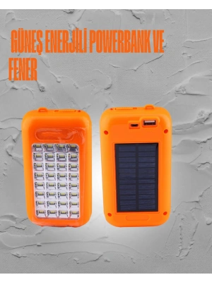 Güneş Enerjili LED Powerbank Işıldak – 10000 mAh, Su Geçirmez, 32 LED, Taşınabilir Tasarım