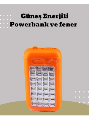 Güneş Paneli Destekli Powerbank ve LED Işıldak – 10000 mAh, Çift USB, Outdoor Kullanım İçin
