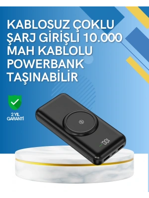 iPhone ve Android Uyumlu 10000mAh Powerbank – Hem Kablolu Hem Kablosuz