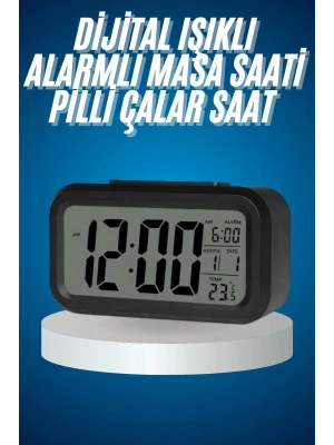 Işıklı Dereceli Masa Ofis Saati Alarmlı Termometre Takvim Çalar Saat