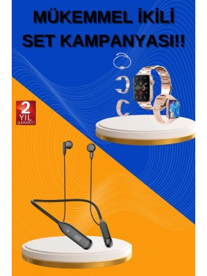 Kablolu Bluetooth Kulaklık ve Kadınlara Özel Bileklik Hediyeli Yeni Nesil Akıllı Saat 3 Kordonlu