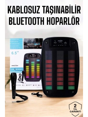 Kablosuz Bluetooth Hoparlör Taşınabilir 6.5 inç LED Işık Kareoke