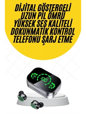 Kablosuz Bluetooth Kulaklık Çift Telefon Destekli Powerbankli Dijital Göstergeli