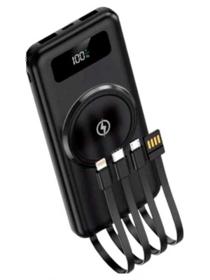 Kablosuz Çoklu Şarj Girişli 10.000 Mah Kablolu Powerbank Taşınabilir