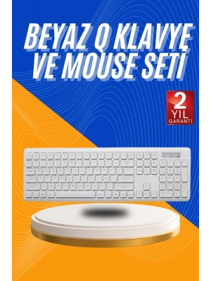 Kablosuz Klavye Mouse Seti Beyaz Q Klavye Tüm Cihazlara Uyumlu