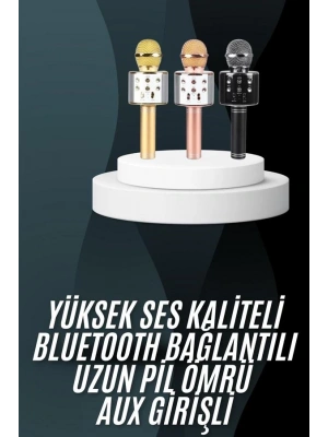 Karaoke Mikrofon Bluetooth Bağlantılı Aux Girişli Uzun Pil Ömrü Yüksek Ses Kaliteli