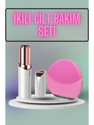 KAŞ BIYIK VE YÜZ EPİLASYON ALETİ VE TİTREŞİMLİ YÜZ TEMİZLEME MASAJ ALETİ İKİLİ SET