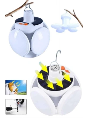 Katlanabilir Askılı Kamp Lambası 5 Kanatlı Pratik Güneş Enerjili