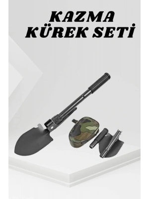 Katlanabilir Kamp Küreği Küçük Kazma Kürek Seti Pusulalı