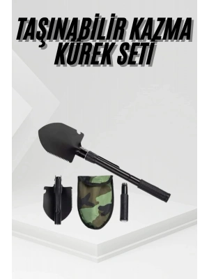 Katlanır Portatif Kazma Kürek Seti Portatif Çelik Taşıma Çantalı Pusulalı