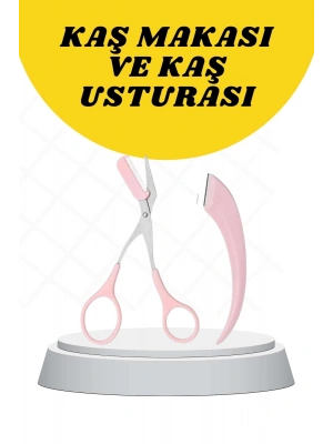 Kavisli Kaş Düzeltici Seti Kaş Makası ve Kaş Usturası Paslanmaz Çelik Bıçaklı