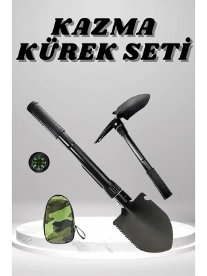 Kazma Kürek Seti Pusulalı Katlanır Portatif Kazma Kürek Seti Çok Fonksiyonlu Katlanabilir