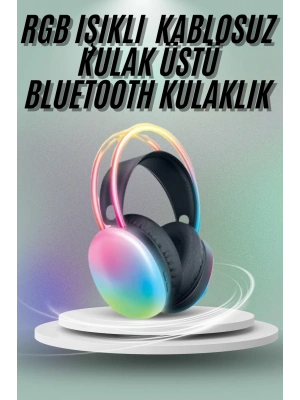 Kulak Üstü Kablosuz Bluetooth Kulaklık Unısex Renkli Işıklı Kulaklık