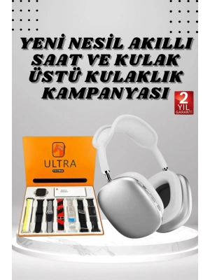 Kulak Üstü P9 Kablosuz Bluetooth Kulaklık ve 7 Kordonlu Akıllı Saat