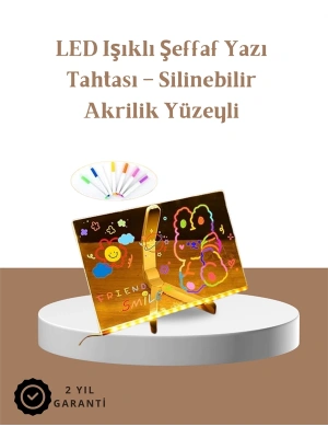 LED Aydınlatmalı Şeffaf Mesaj Tahtası – 30x20 cm, Neon Etkili Yazılar İçin Tasarlandı