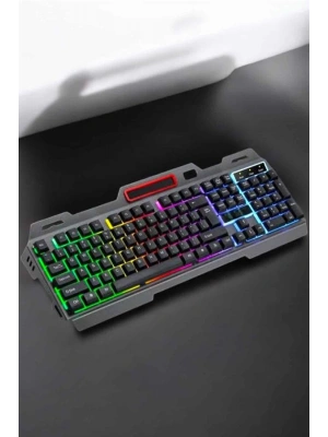 Led Işıklı Oyuncu Klavye Usb Girişli RGB Işıklı Q Klavye Mouse Hediyeli
