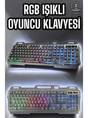 Led Işıklı Oyuncu Klavye Usb Girişli RGB Işıklı Q Klavye Mouse Hediyeli
